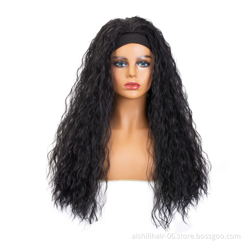 wholesale cheap headband wigs for black women long black wave synthetic hair wig